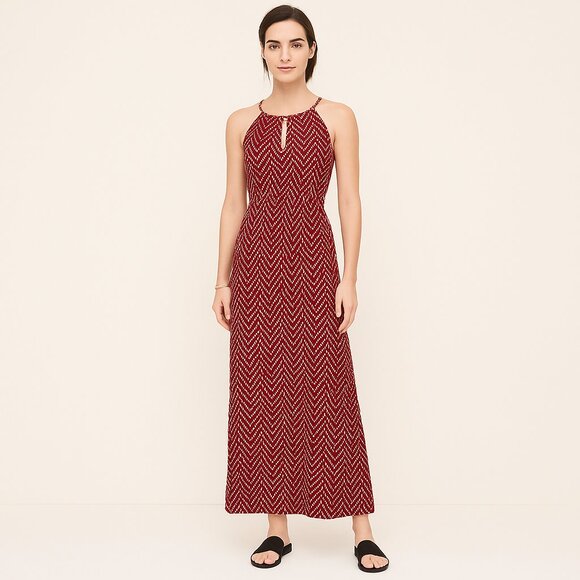 LOFT Dresses & Skirts - Loft Chevron Maxi Dress Orange Navy Blue M